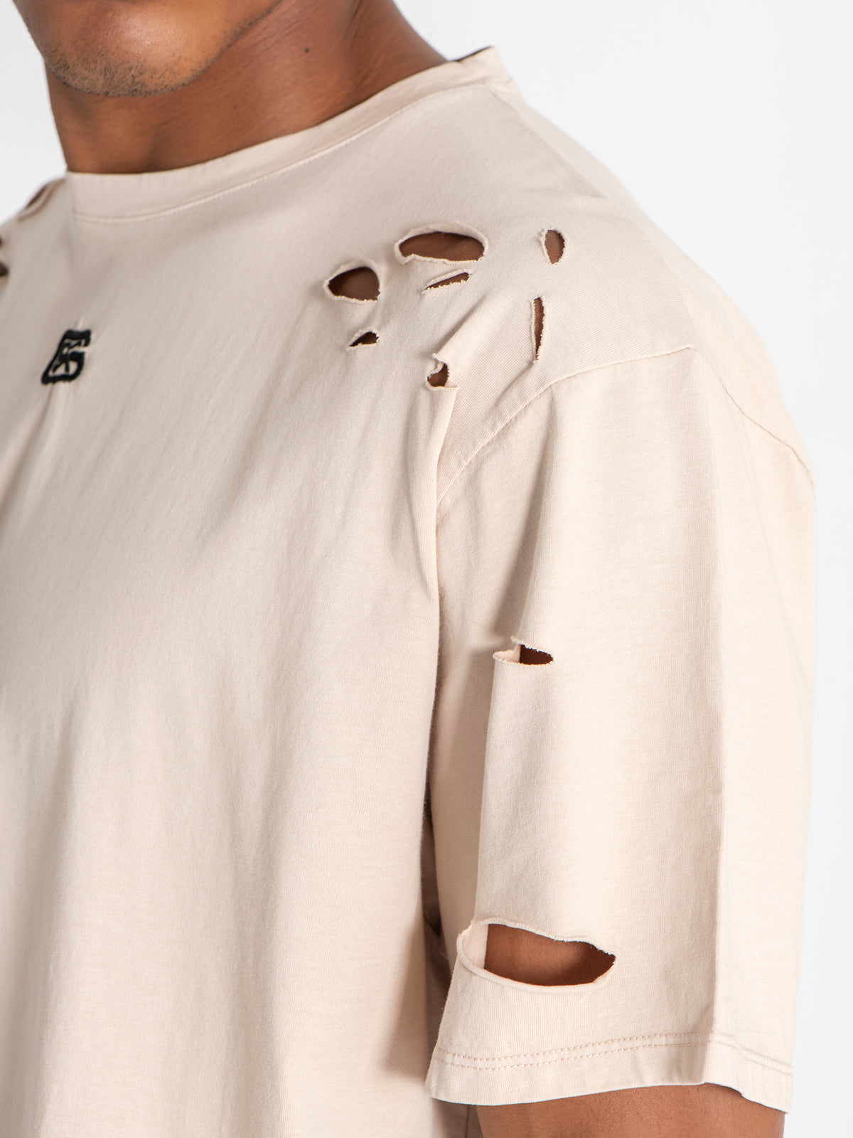 Beige Ripped Oversized Tee