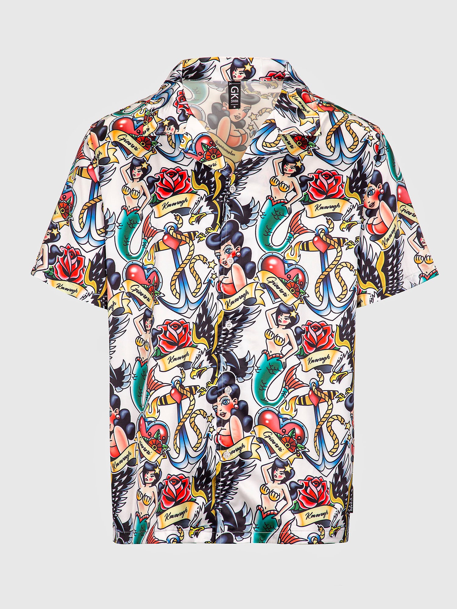 White Tattoo Satin Shirt