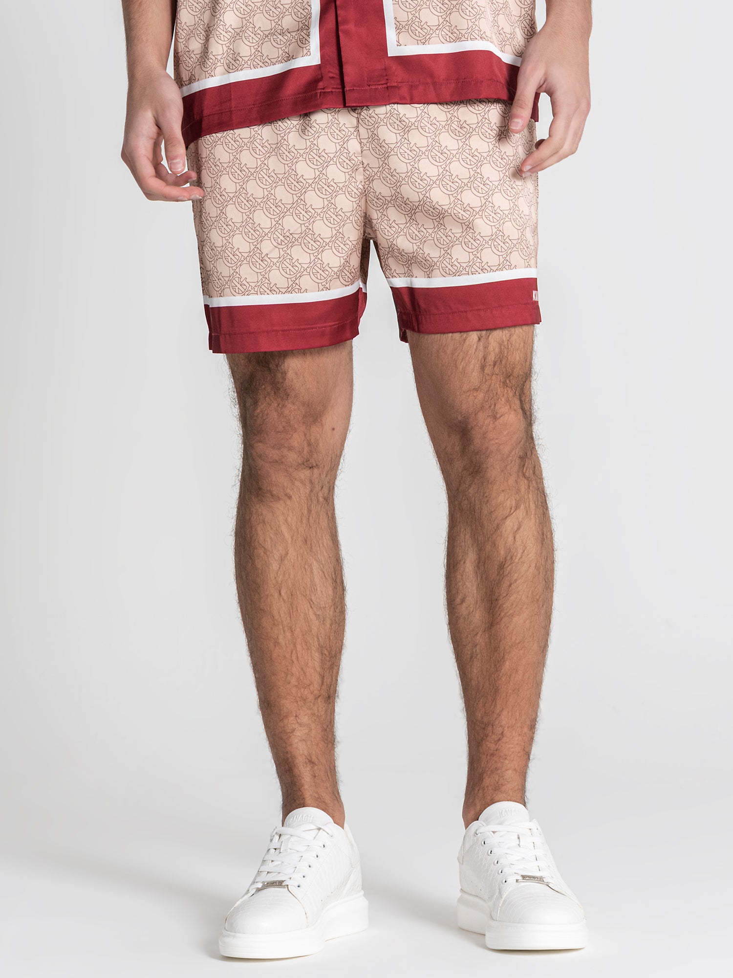 Beige Insignia Satin Shorts