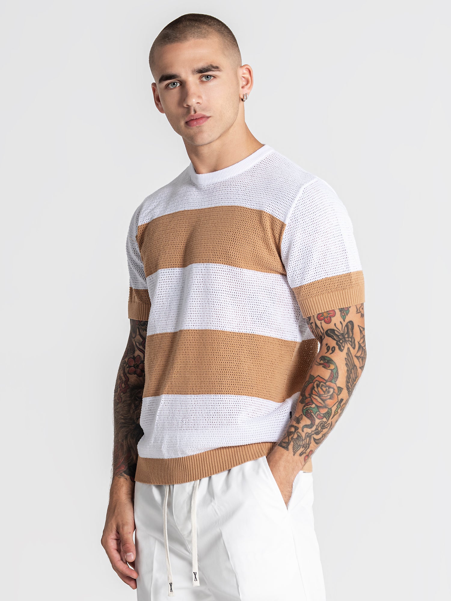 t-shirts / Camel Striped Knit Tee