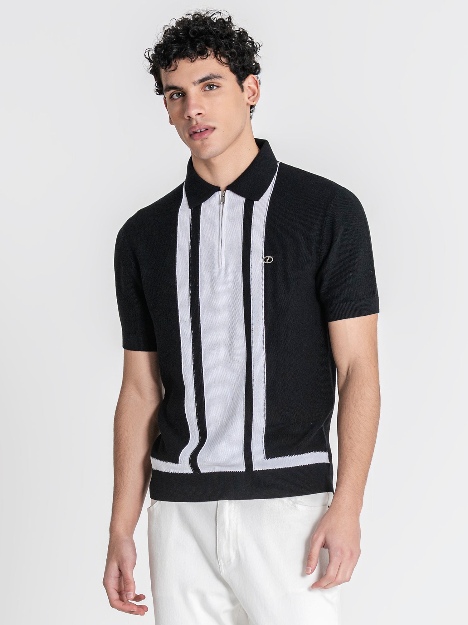 polos / Black Column Knit Polo