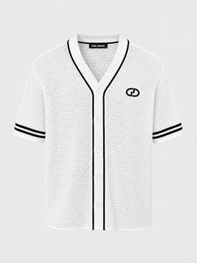 shirts / White Baseball Knit Shirt