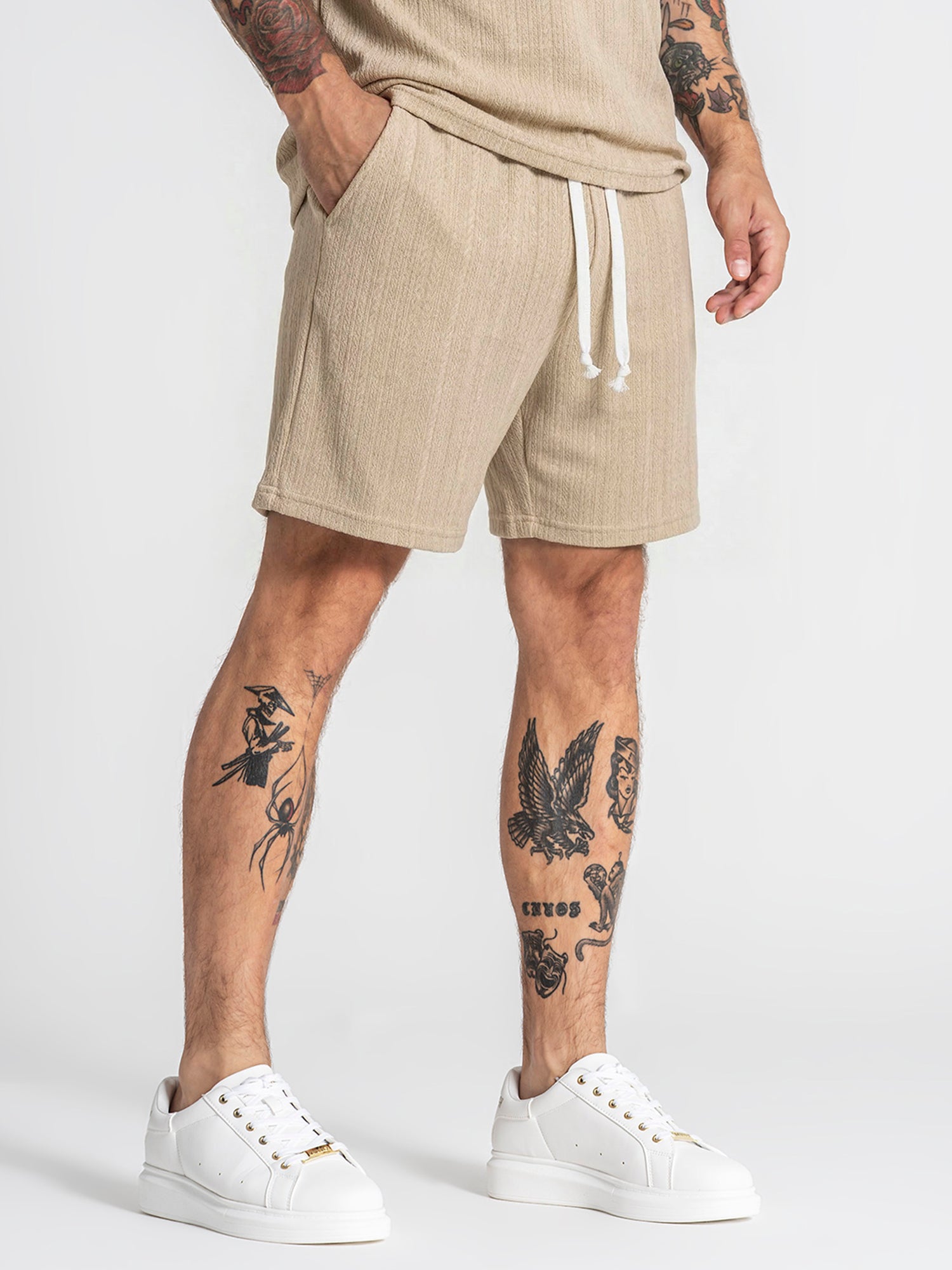 Beige Texture Shorts