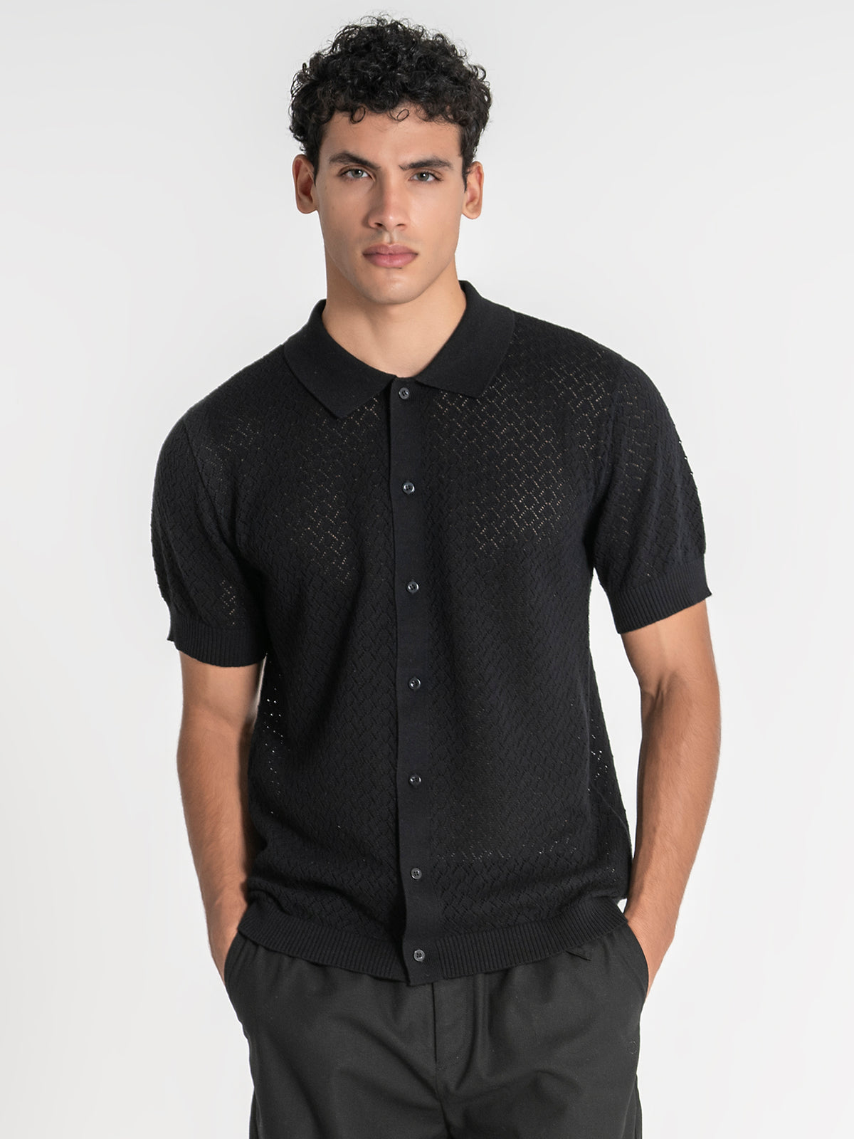 Chemise En Maille Noire Buttoned