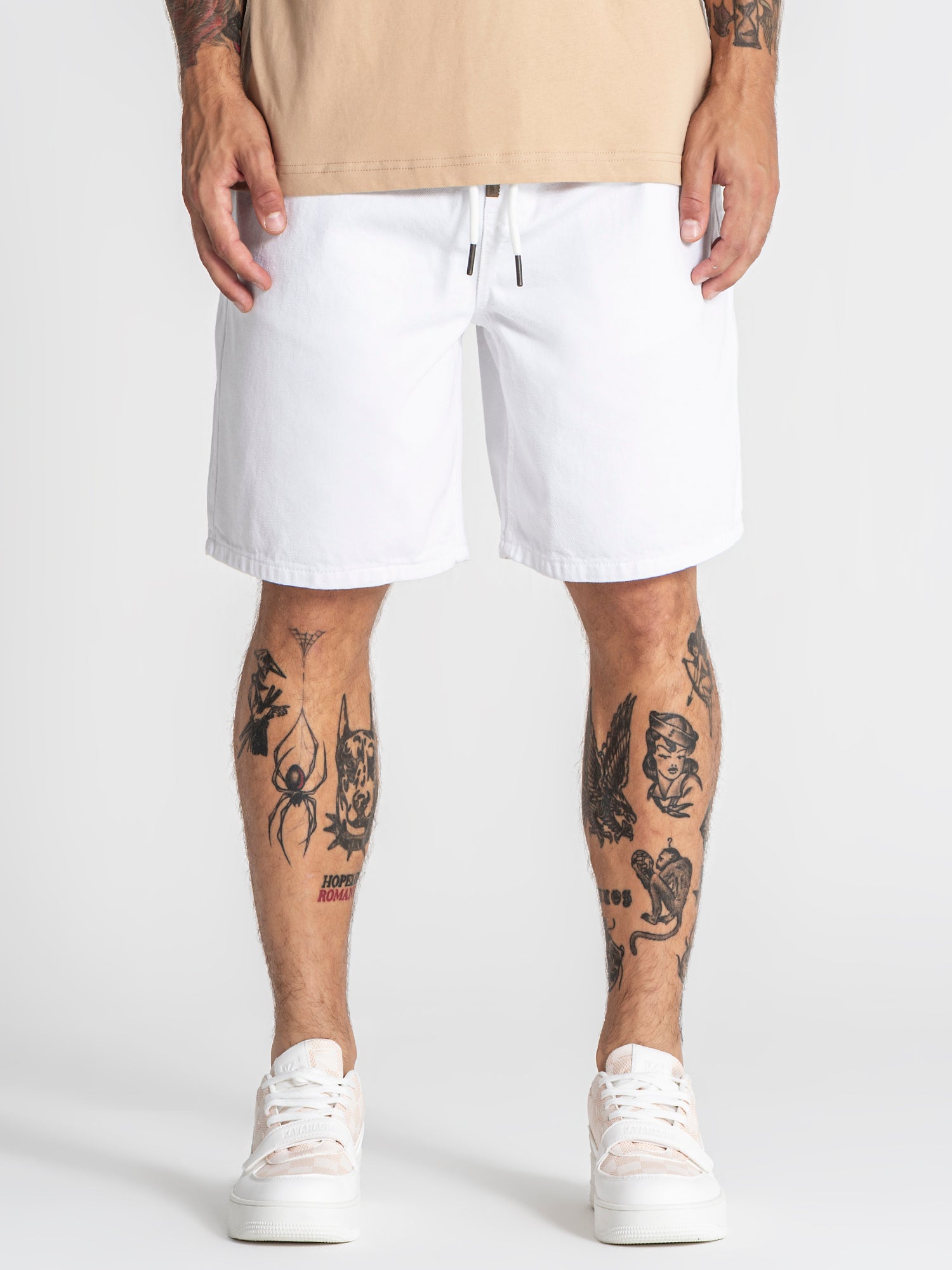 White GK Elastic Waist Shorts