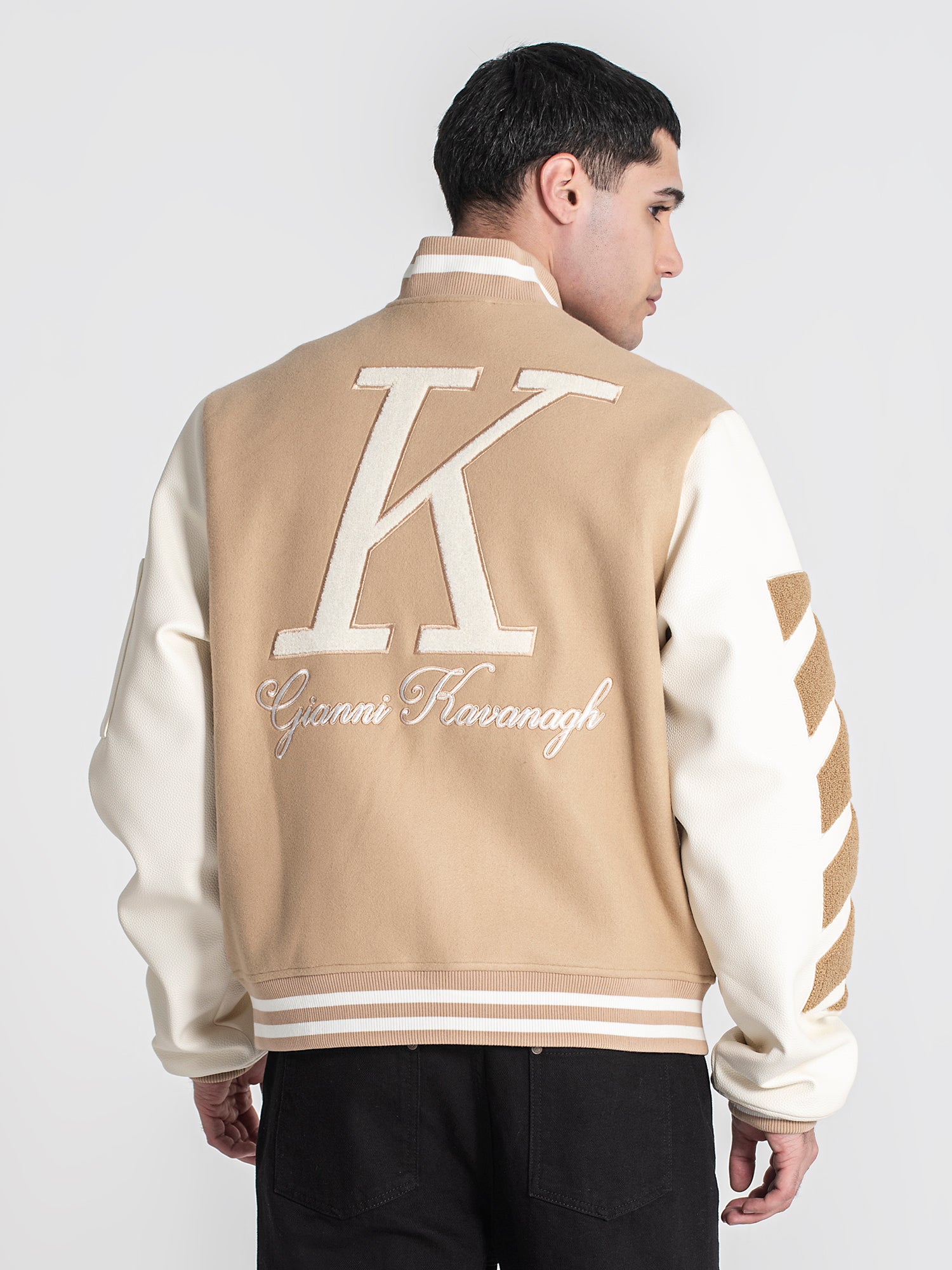 Beige Varsity Bomber Jacket