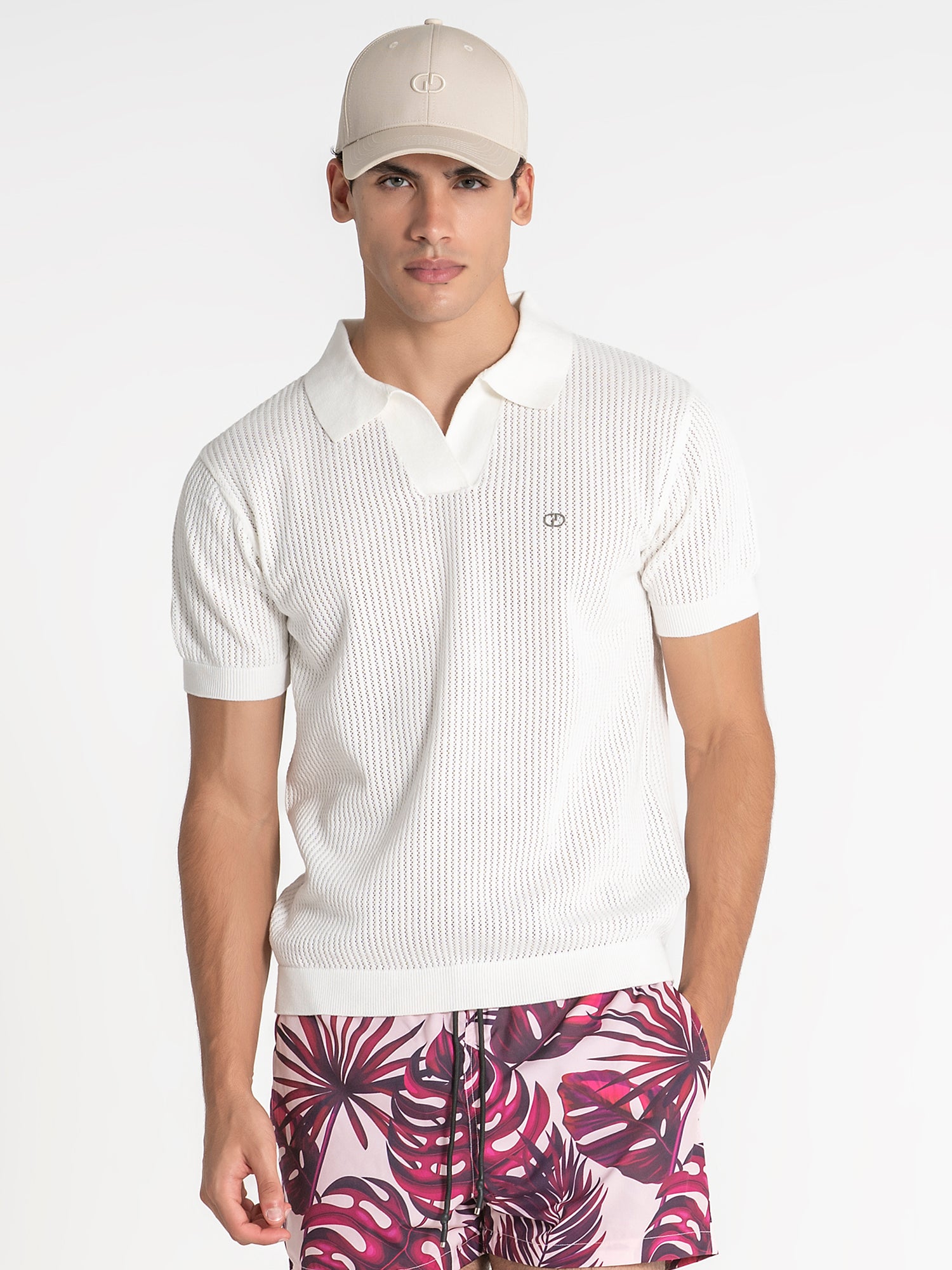 White Mesh Knit Polo