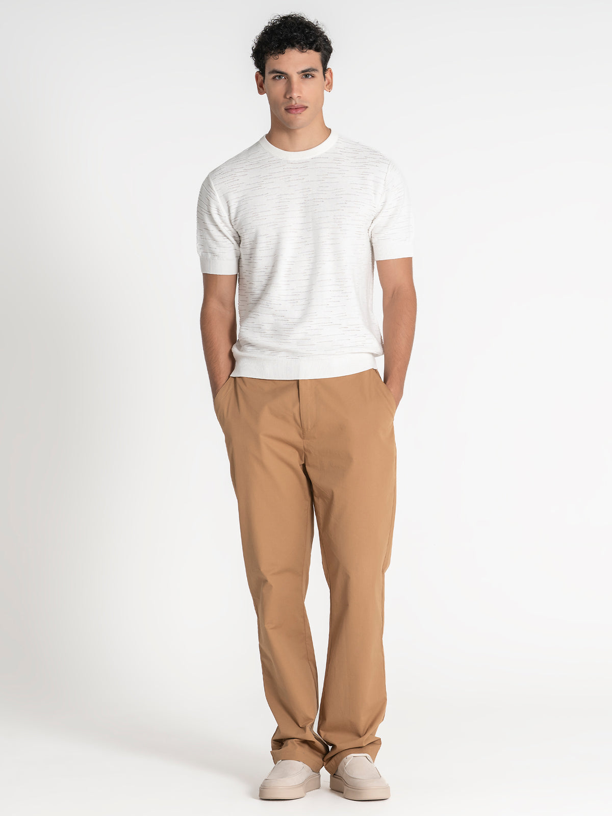 White Uneven Knit Tee