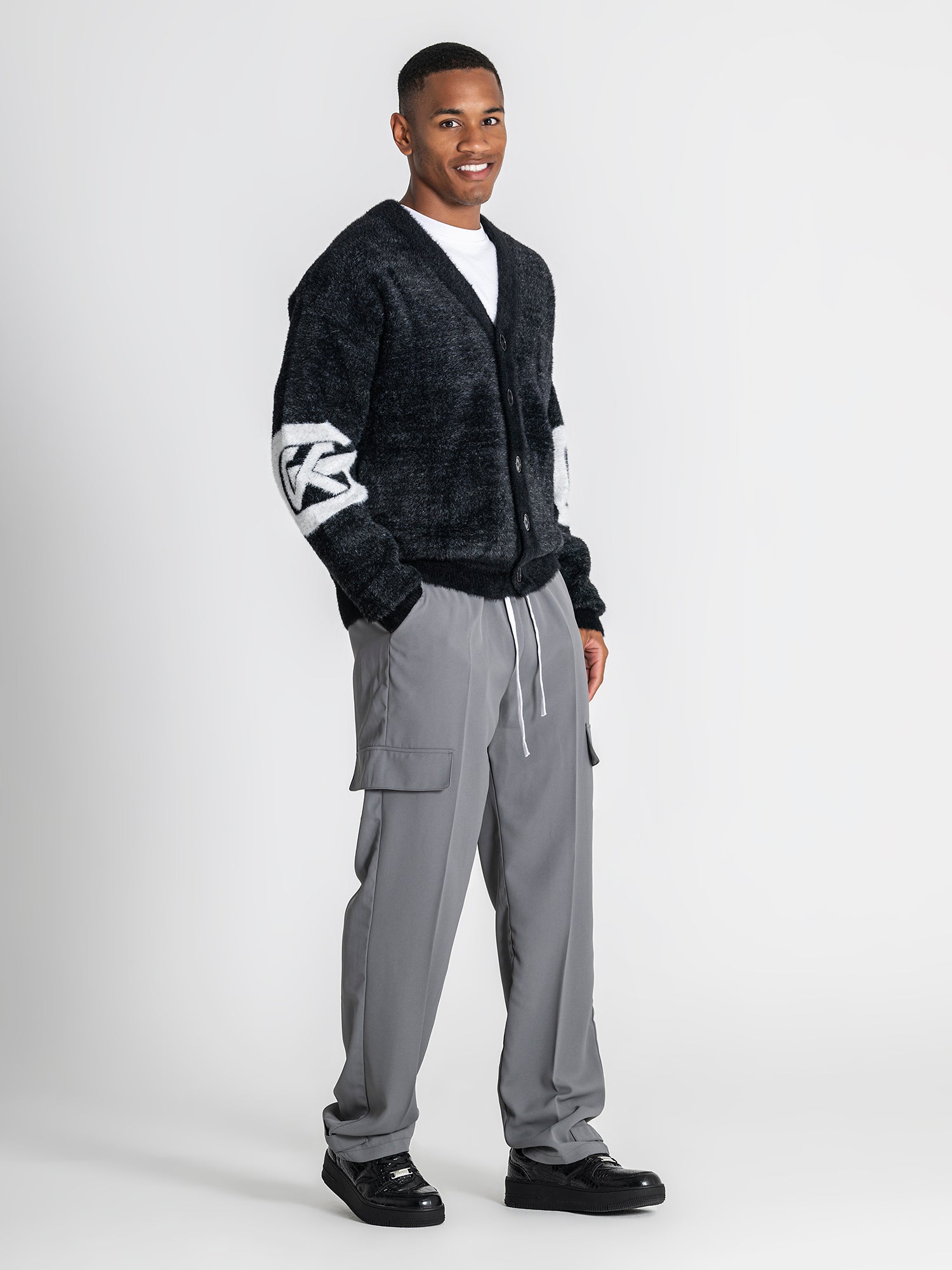 jackets / Black Structure Knit Cardigan