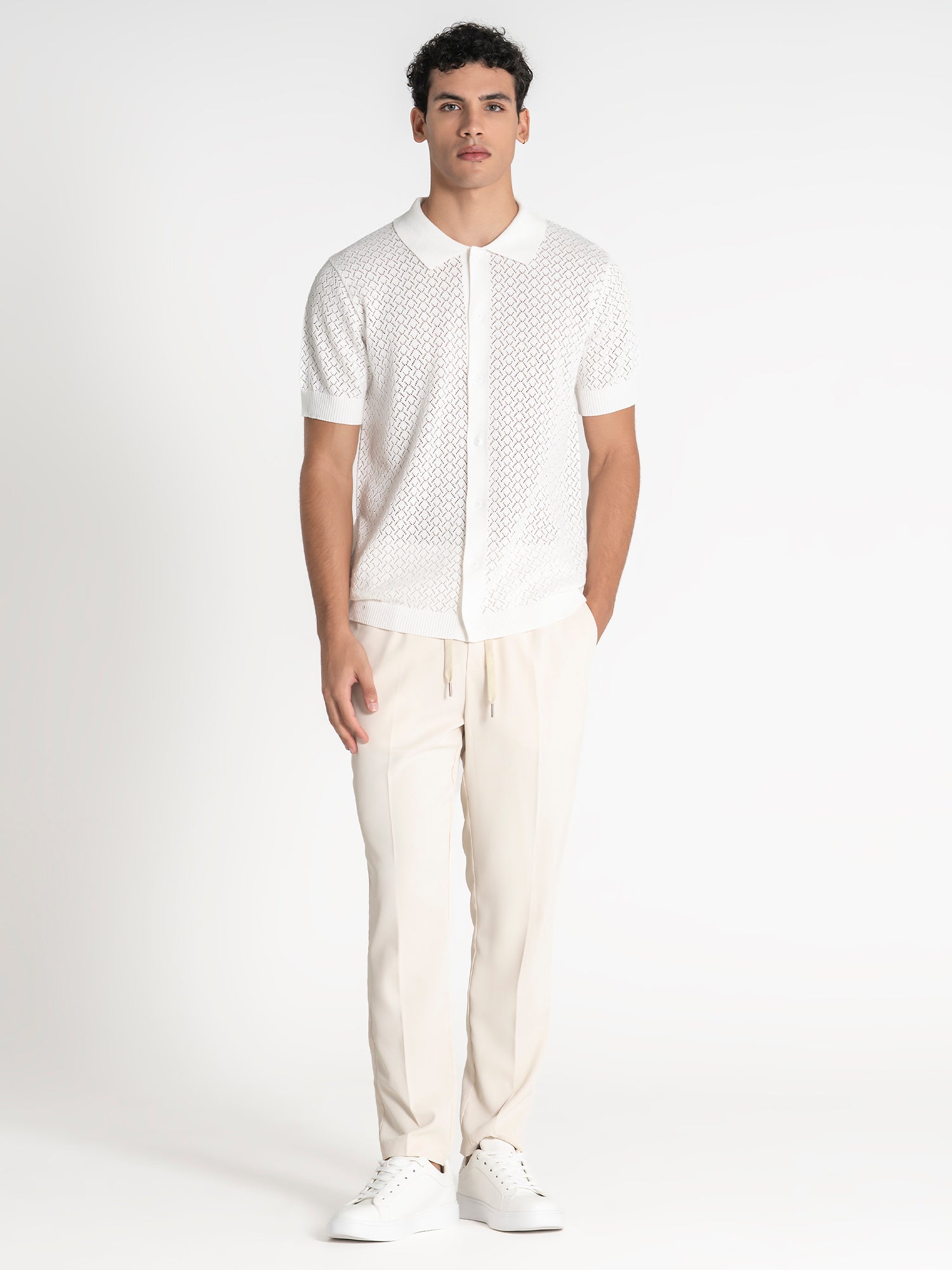 shirts / White Buttoned Knit Shirt