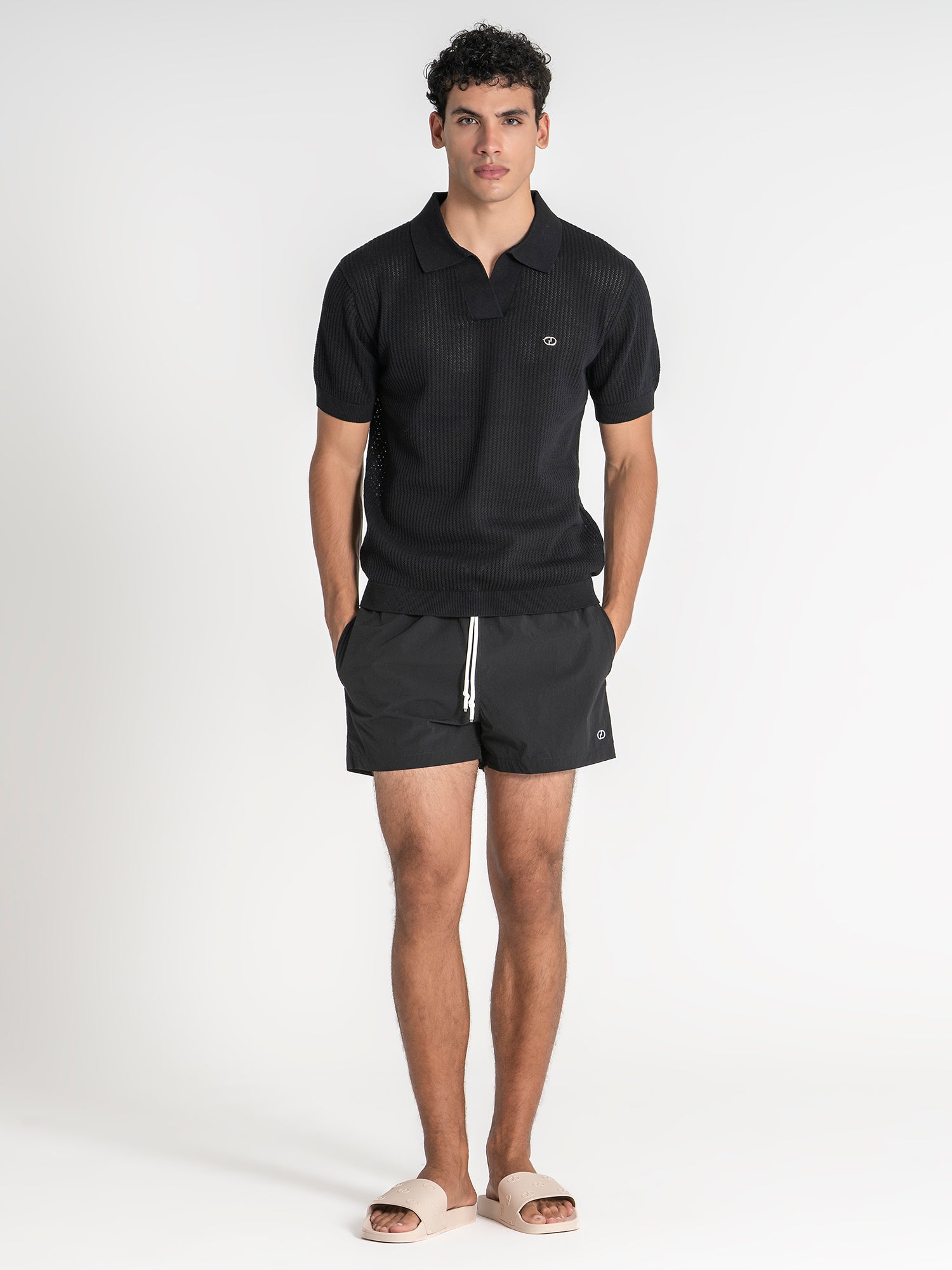 polos / Black Mesh Knit Polo