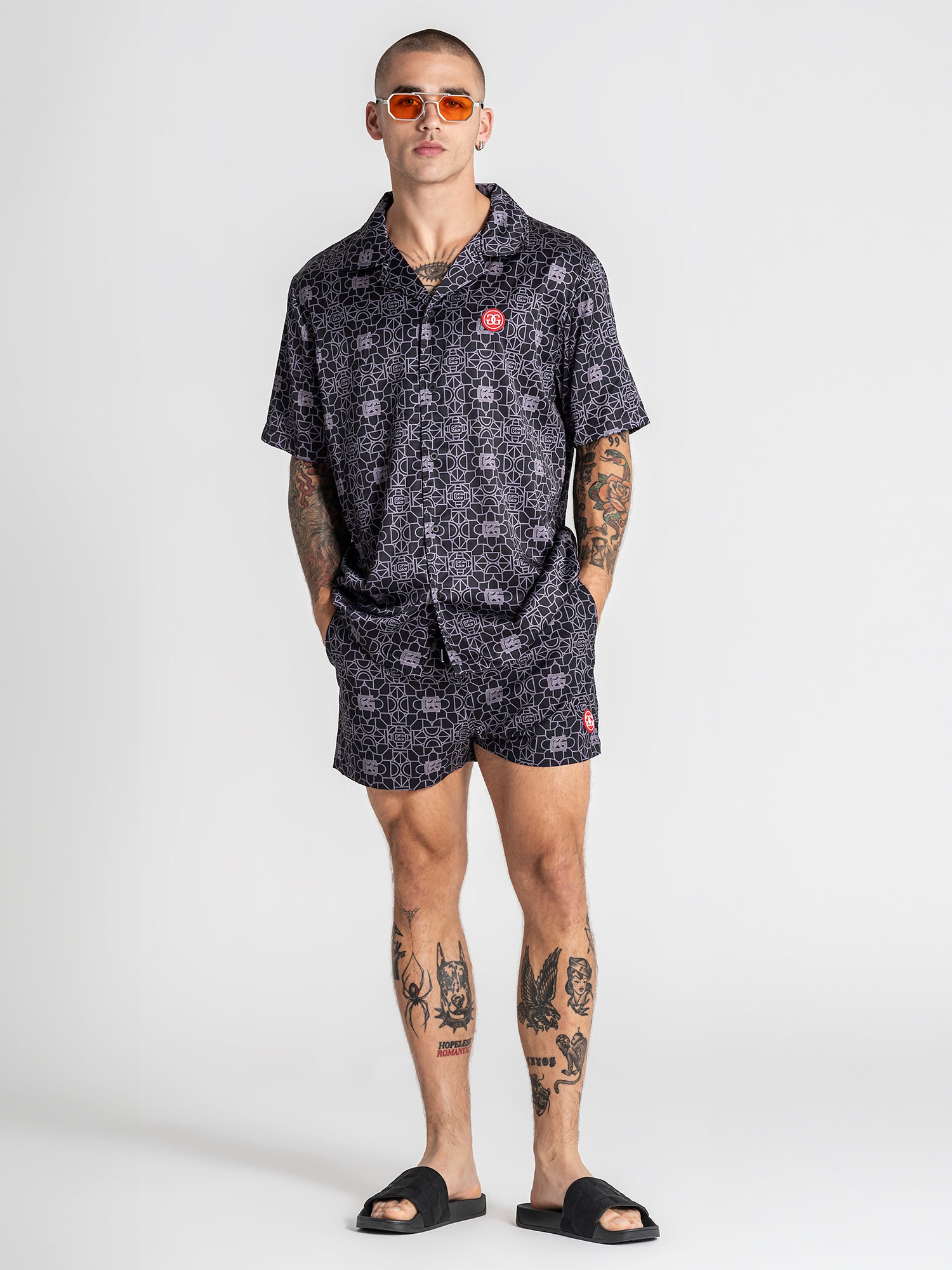 shirts / Black Tiled Satin Shirt