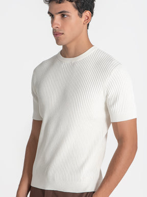 t-shirts / White Ribbed Knit Tee