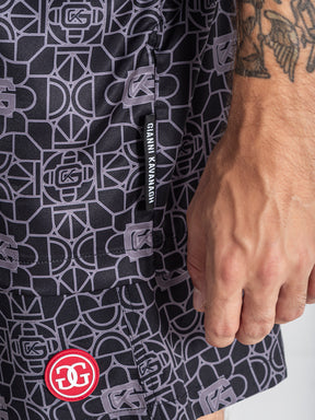 shirts / Black Tiled Satin Shirt