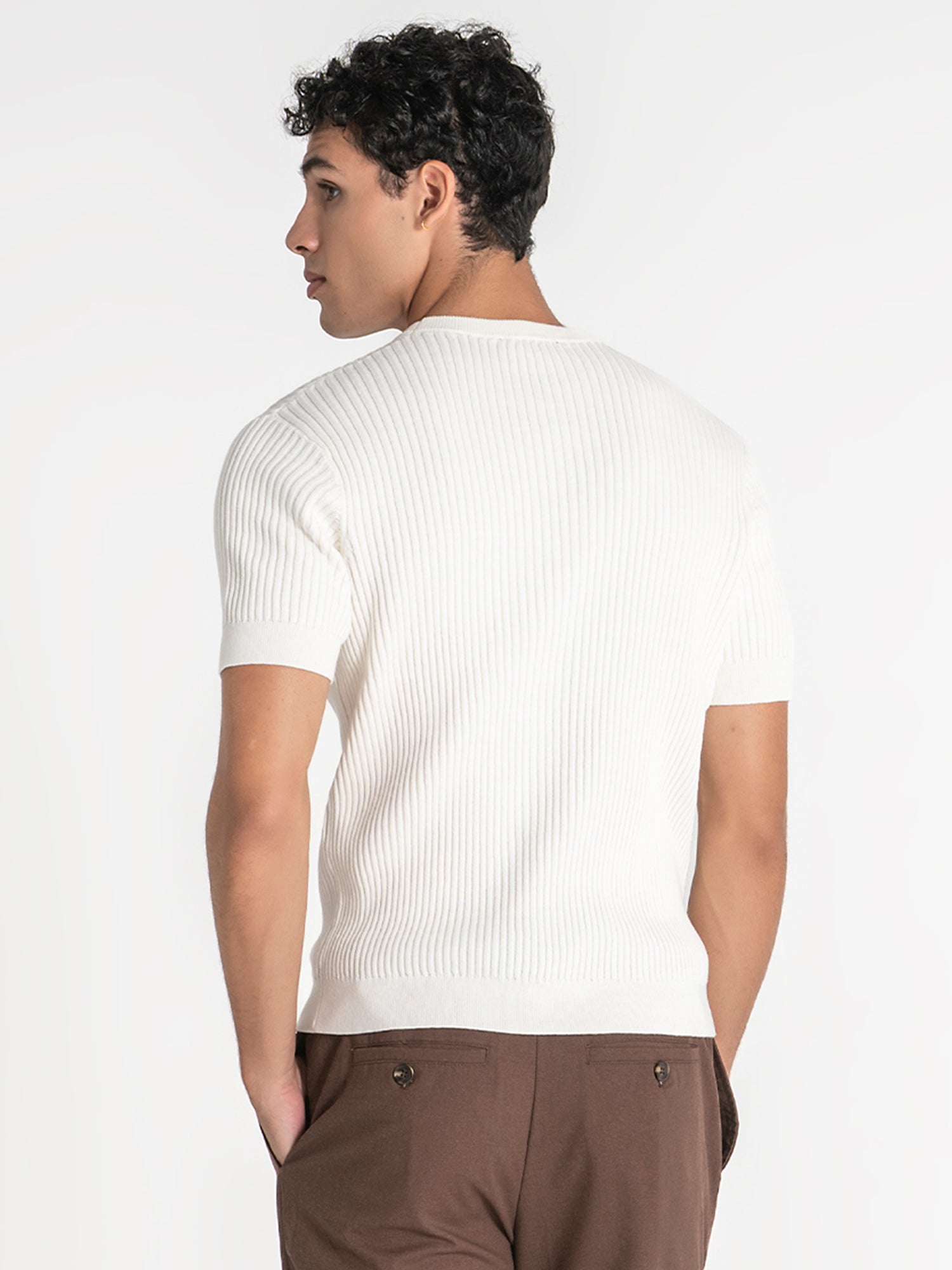 t-shirts / White Ribbed Knit Tee
