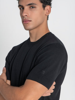t-shirts / Black Ribbed Knit Tee