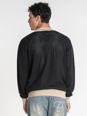 jackets / Black Striped Knit Cardigan