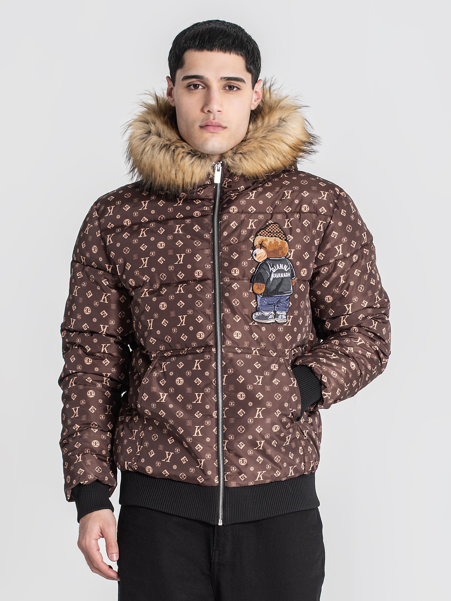 Brown Logomania Bear Puffer Jacket