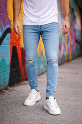 Light Blue Ripped Slim Fit Jeans