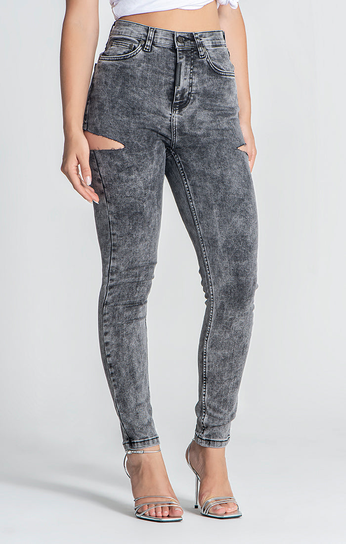 Grey Nostalgia Cut Out Skinny Jeans