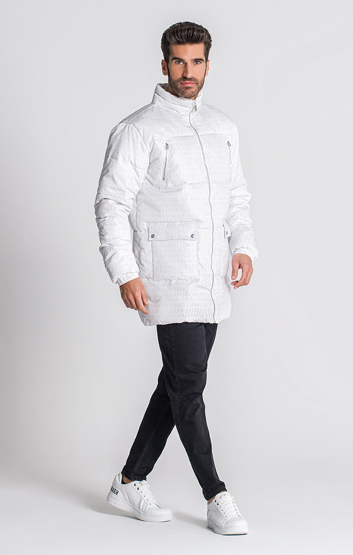 White Typo Puffer Coat