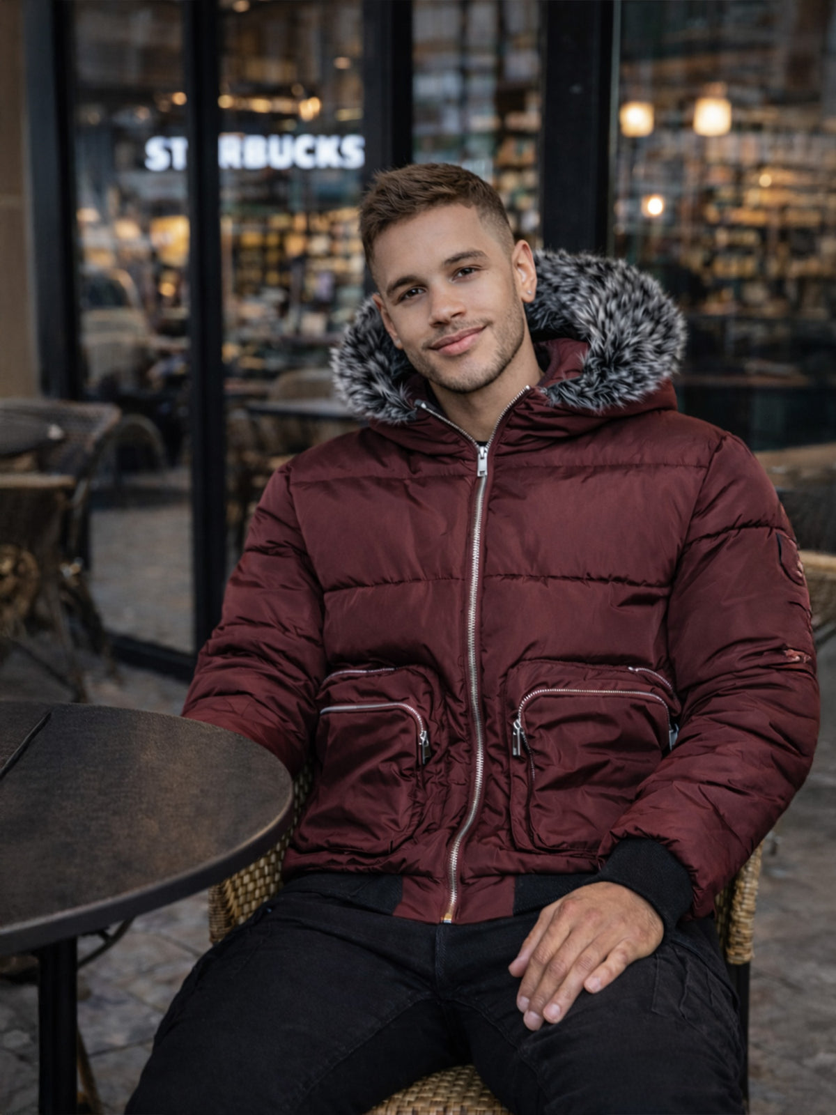 Burgundy Utility Puffer Jacket