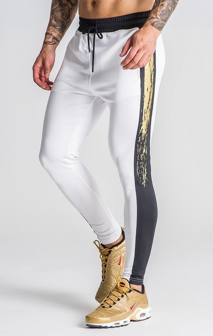 White Joggers With Gold Foil Print