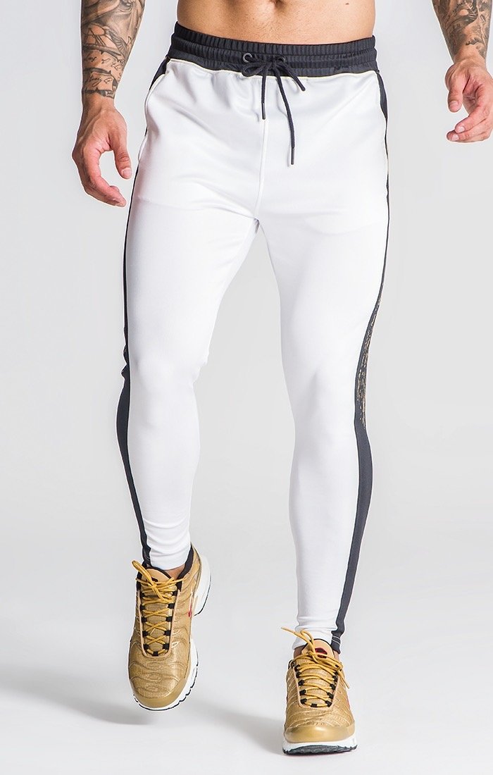 White Joggers With Gold Foil Print
